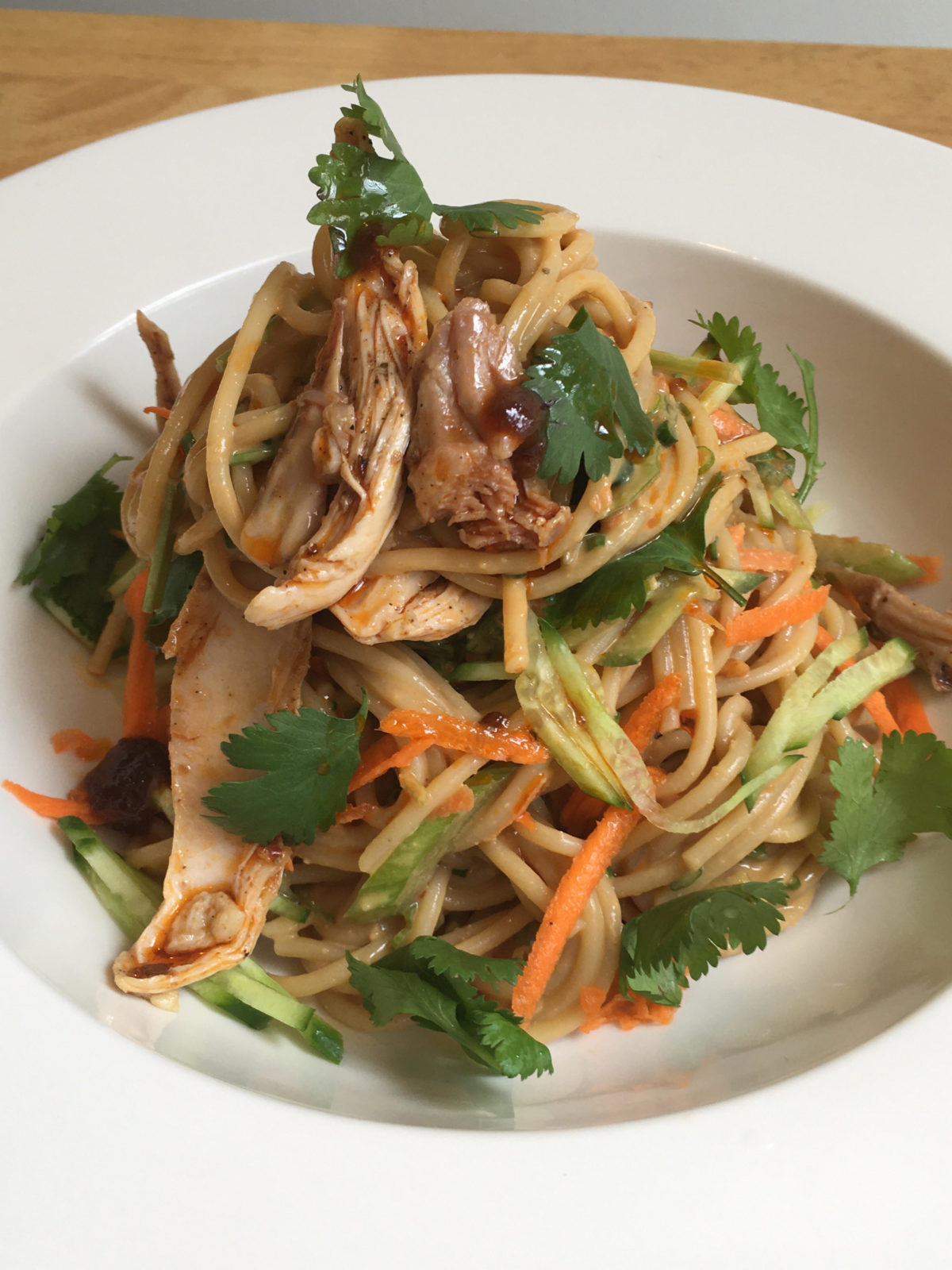 Leftover Chicken Cold Noodle Salad with Chicken and Peanut Sauce