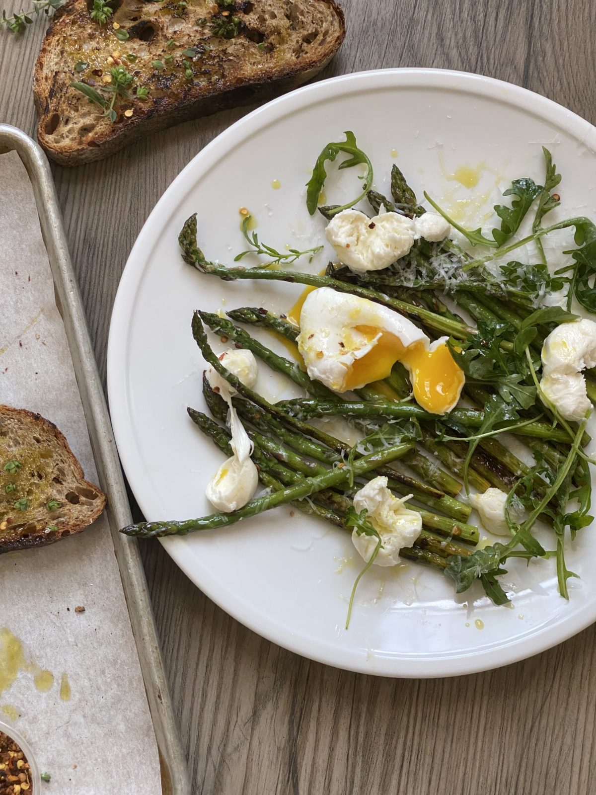 Salads Asparagus Salad with Poached Egg and Grilled Sourdough